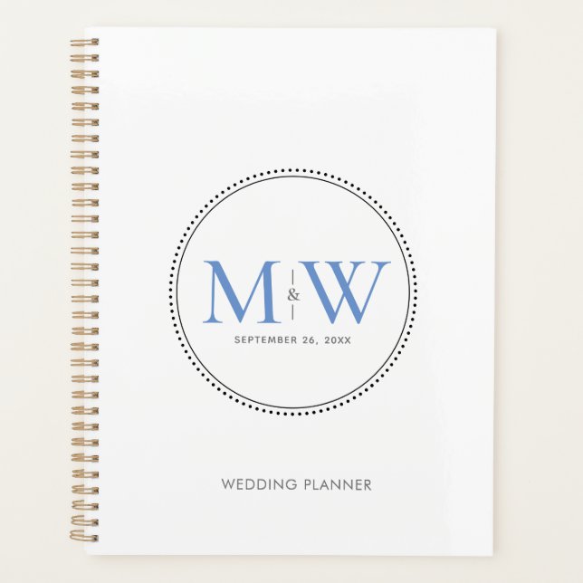 Eleganter Blue Monogram Wedding Planner Planer (Vorderseite)