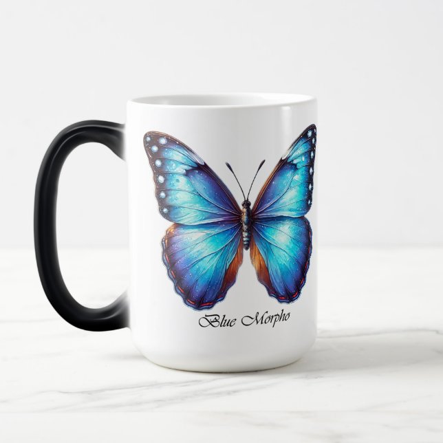 Eleganter Blue Morpho Schmetterlings-Wrap  Verwandlungstasse (Links)