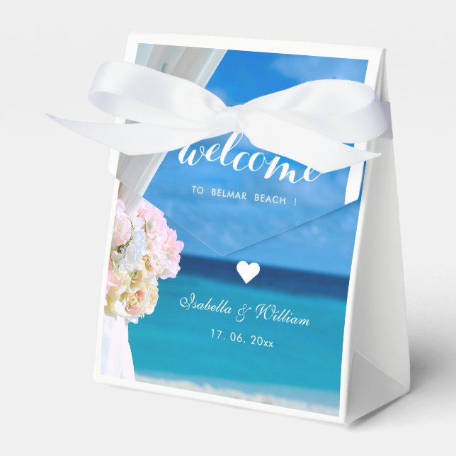 Eleganter Blue Ocean Beach Hochzeit Geschenkschachtel (Vorderseite)