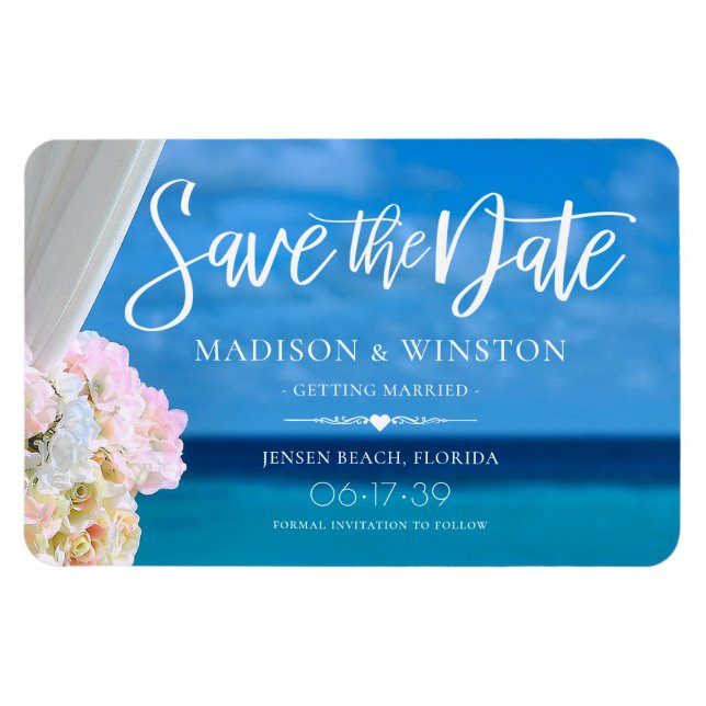 Eleganter Blue Ocean Beach Save the Date Magn Magnet (Horizontal)