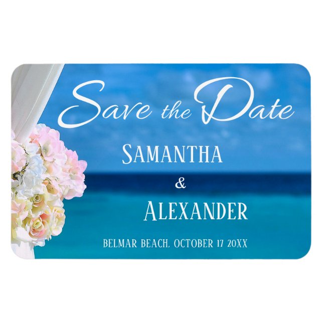 Eleganter Blue Ocean Beach Save the Date Magnet (Horizontal)