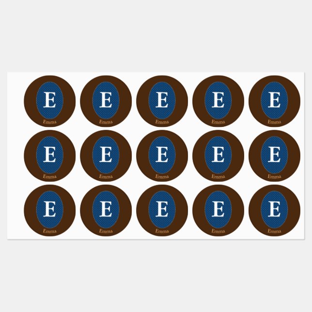 Eleganter Blue Personalisiert Monogram Square Stic Etiketten (Blatt)