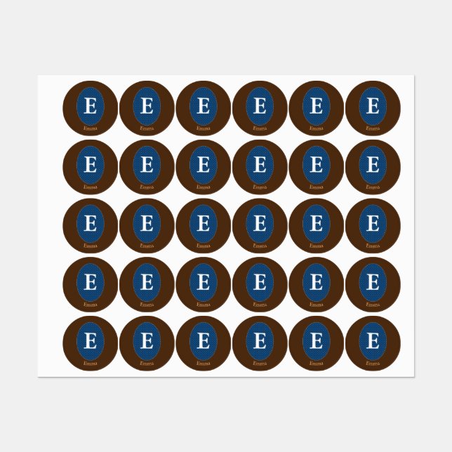 Eleganter Blue Personalisiert Monogram Square Stic Etiketten (Blatt)