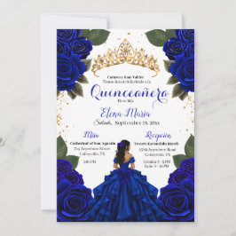 Eleganter Blue Quinceñera Rose Gold Glitzer Einladung
