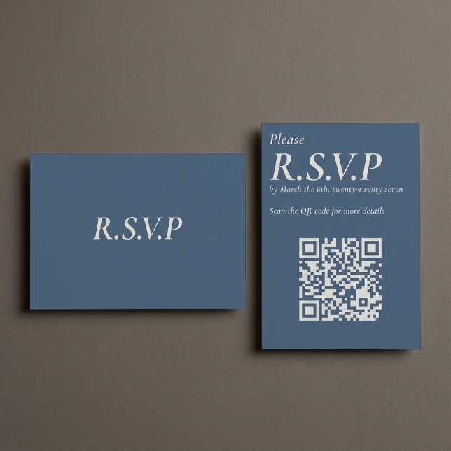 Eleganter Blue Serif großer QR-Code-UAWG Begleitkarte (Elegant Blue Serif large QR Code RSVP Enclosure Card)