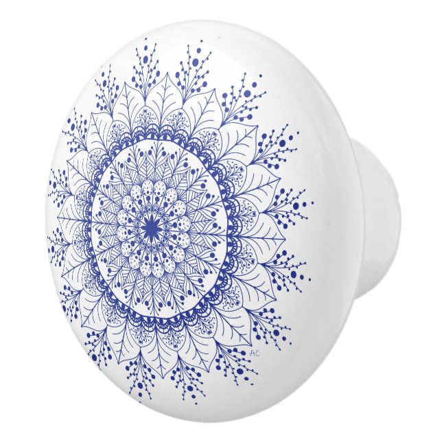 Eleganter Blue Snowflake Mandala Keramik Knob Keramikknauf (Rechts)