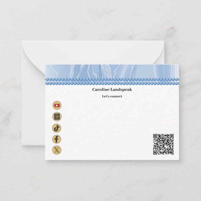 Eleganter Blue Social Media & QR Code Mitteilungskarte (Vorderseite)