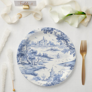 Eleganter Blue Toile Klassischer Porzellan Stil Pappteller