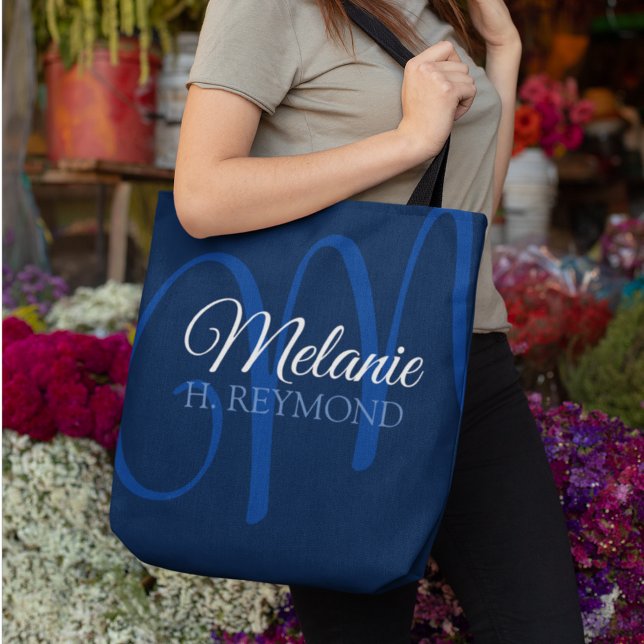 Eleganter Blue Tote Bag mit ihrem Namen und ihrem  (stylish blue monogram)