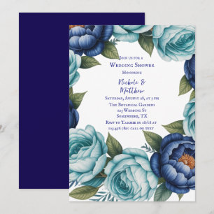 Eleganter Blue Turquoise Floral Polterabend Einladung