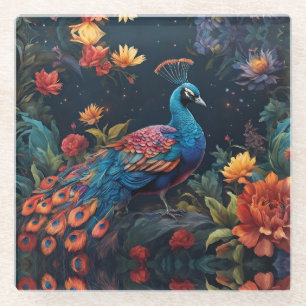 Eleganter Blue und Range Peacock Star Gefüllter Ga Glasuntersetzer