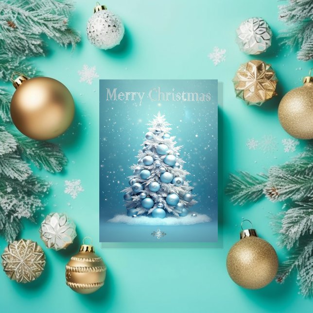 Eleganter Blue und Silver Christmas Foto Holiday Karte (Elegant Winter wonderland ice blue Christmas Photo Greeting Card)