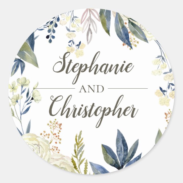 Eleganter Blue Watercolor Blume Umschlag Aufkleber (Vorderseite)