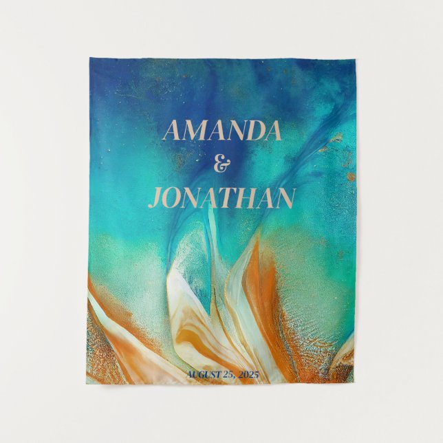 Eleganter Blue Wedding Foto Stand Hintergrund Wandteppich (Vorderseite)