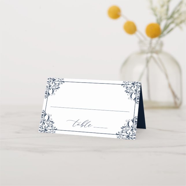 Eleganter Blue Wedding Vintag Classic Place Ca Platzkarte (Vorderseite)