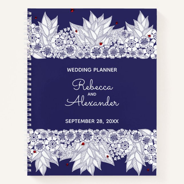 Eleganter Blue White Wedding Planer Notizbuch (Vorderseite)