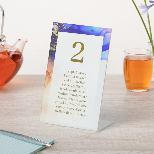 Eleganter Blue White Wedding Table Sockelschild (In SItu)