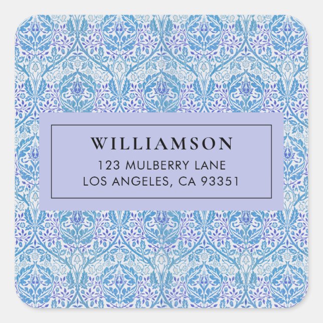 Eleganter BlueFloral Pattern Square Sticker (Vorderseite)