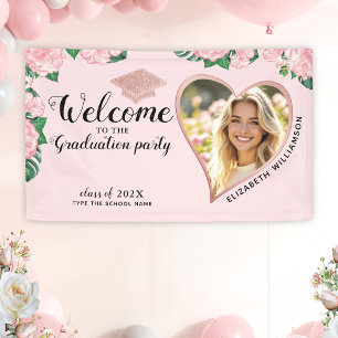 Eleganter Blues Rosa Abschluss Willkommen Banner