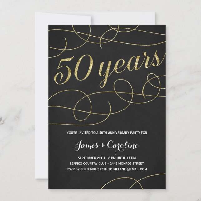 Eleganter Blüh | Imitate Gold Foil 50 Jahre alt Einladung (Vorderseite)