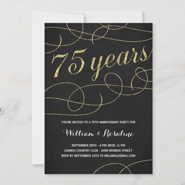 Eleganter Blüh | Imitate Gold Foil 75 Jahre alt Einladung (Vorderseite)