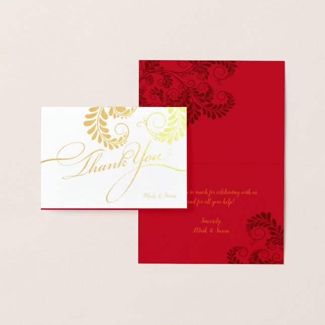 Eleganter Blüh Red and Gold Foil Danke Karte (Anzeige)