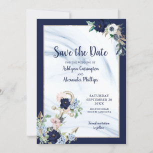 Eleganter, blühender Anker der Navy Blush Save The Date