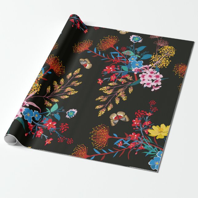 Eleganter blühender Garten mit Blumen und Schmette Geschenkpapier (Ungerollt)