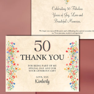 Eleganter Blumen-Dank zum 50. Geburtstag Postkarte