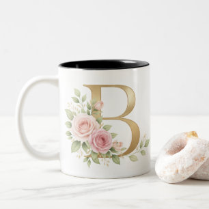 Eleganter Blumen-Initial-Tasse mit dem Buchstaben Zweifarbige Tasse