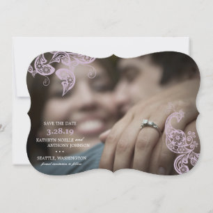 Eleganter Blumen-Pfau Lila Foto Speichern Sie das Save The Date