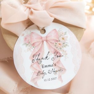 Eleganter Blumen-Schleife Mädchen Baby Shower Dank Geschenkanhänger