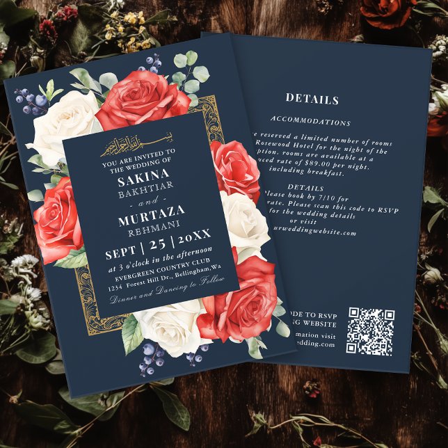 Eleganter Blumenblauer QR-Code für Hochzeiten Einladung (Von Creator hochgeladen)