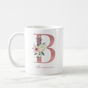 Eleganter Blumenbrief B Pink und Ivory Bouquet Kaffeetasse