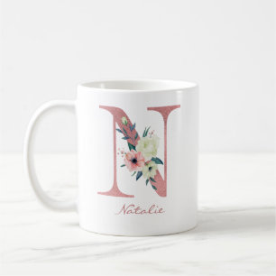 Eleganter Blumenbrief N Pink und Ivory Bouquet Kaffeetasse