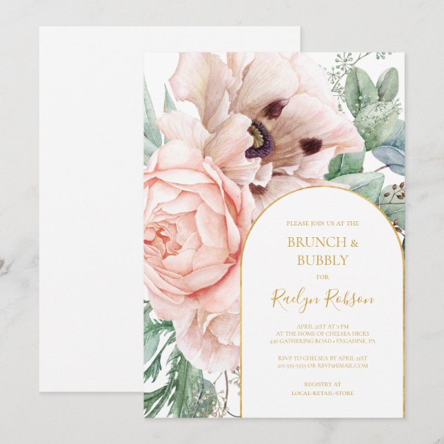 Eleganter Blumengarten | Brunch und Bubbly Einladung (Vorne/Hinten)