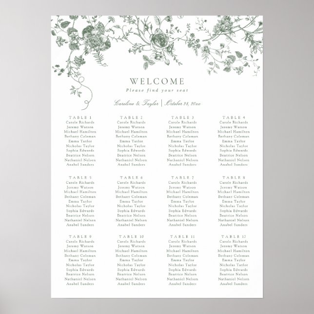 Eleganter Blumengarten Hochzeitsplan Poster (Vorne)