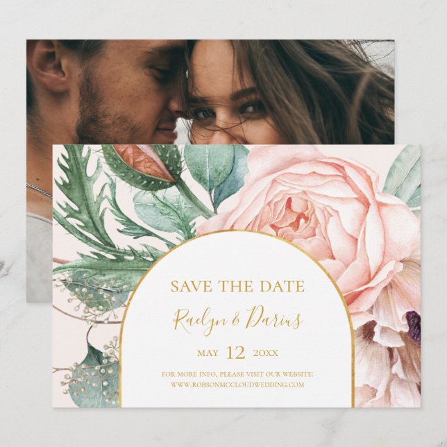 Eleganter Blumengarten Pastel Foto Horizontal Gere Save The Date (Vorne/Hinten)