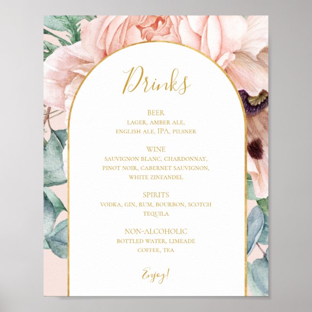 Eleganter Blumengarten | Pastel Wedding Drinks Men Poster (Vorne)