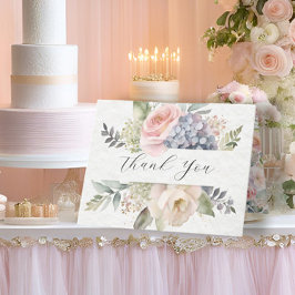 Eleganter Blumengarten Pink Rose Blue Hydrangeas Dankeskarte