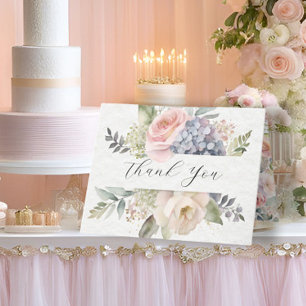 Eleganter Blumengarten Pink Rose Blue Hydrangeas Dankeskarte
