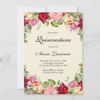 Eleganter Blumengarten Quinceñera Einladung