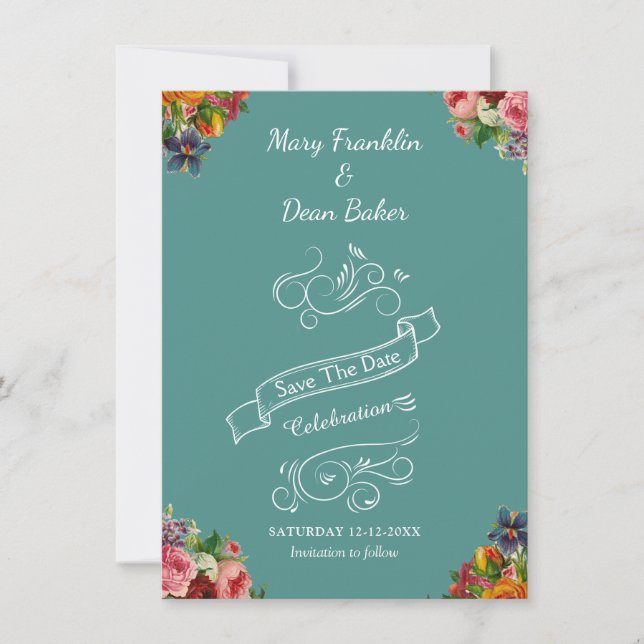 Eleganter Blumengarten Save The Date (Vorderseite)