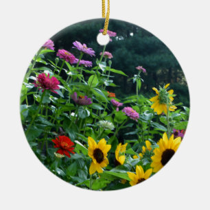 Eleganter Blumengarten Sonnenblumen zinnias daisis Keramik Ornament