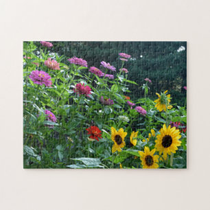 Eleganter Blumengarten Sonnenblumen zinnias daisis Puzzle