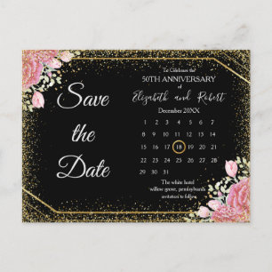 Eleganter Blumengliter-Jubiläum Save the Date Ankündigungspostkarte