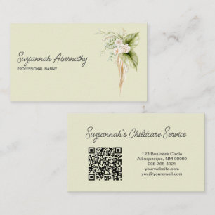 Eleganter Blumengrenzencode rechts QR-Code hinten Visitenkarte