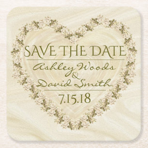 Eleganter Blumenherz-Save the Date Untersetzer