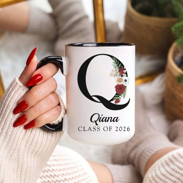 Eleganter Blumeninitialen-Personalisierter-Mug-Ges Tasse (Personalized Monogram Floral Alphabet Mug for Mom, Grandma, Teacher, Nurse, Lawyer or Bridesmaid)