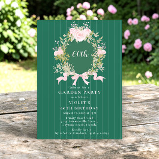 Eleganter Blumenkranz 60. Geburtstag Gartenparty Einladung